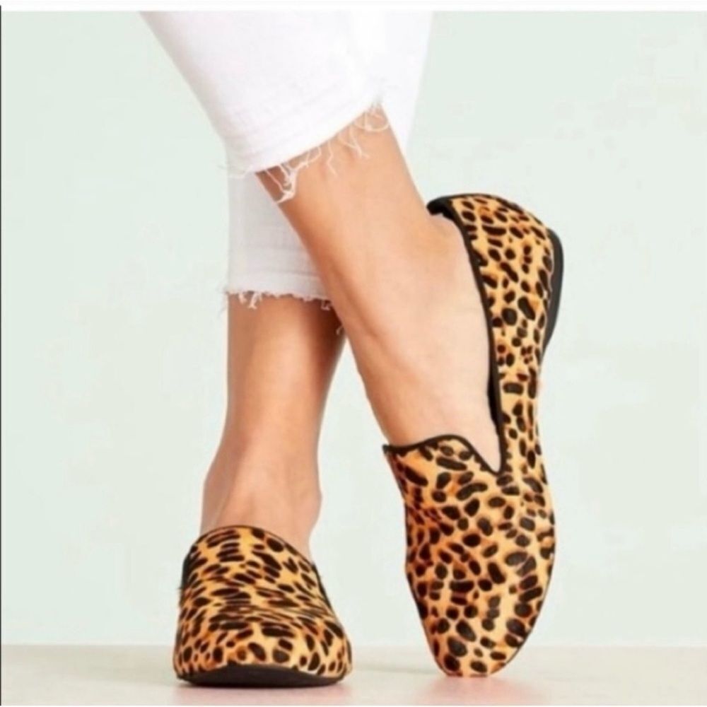 Birdies Starling Cheetah Print Calf Hair Flats Loafer Shoes Tan Black Size 8